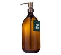 Kuishi Glass Soap Dispenser with Gold Stainless Steel Pump - 1000ml Refillable BPA-Free Hand Soap Dispenser for Kitchen & Bathroom, Amber