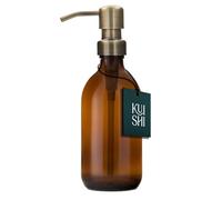 Kuishi Glass Soap Dispenser with Gold Stainless Steel Pump - 300ml Refillable BPA-Free Hand Soap Dispenser for Kitchen & Bathroom, Amber