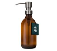 Kuishi Glass Soap Dispenser with Silver Stainless Steel Pump - 300ml Refillable BPA-Free Hand Soap Dispenser for Kitchen & Bathroom, Amber