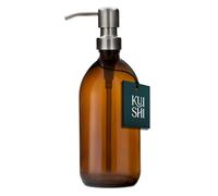 Kuishi Glass Soap Dispenser with Silver Stainless Steel Pump - 500ml Refillable BPA-Free Hand Soap Dispenser for Kitchen & Bathroom, Amber