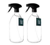 Kuishi Glass Spray Bottle - 1000ml Pack of 2 Refillable Spray Bottle for Cleaning, Plants & Hair, with Black Plastic Trigger, Clear BPA-Free Water Spray Bottle for Gardening & Essential Oils