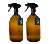 Kuishi Glass Spray Bottle - 1000ml Pack of 2 Refillable Spray Bottle for Cleaning, Plants & Hair, with Black Plastic Trigger, Amber BPA-Free Water Spray Bottle for Gardening & Essential Oils