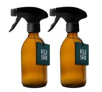 Kuishi Glass Spray Bottle - 250ml Pack of 2 Refillable Spray Bottle for Cleaning, Plants & Hair, with Black Plastic Trigger, Amber BPA-Free Water Spray Bottle for Gardening & Essential Oils