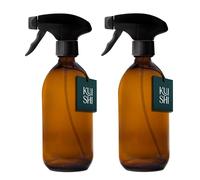 Kuishi Glass Spray Bottle - 500ml Pack of 2 Refillable Spray Bottle for Cleaning, Plants & Hair, with Black Plastic Trigger, Amber BPA-Free Water Spray Bottle for Gardening & Essential Oils