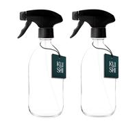 Kuishi Glass Spray Bottle - 500ml Pack of 2 Refillable Spray Bottle for Cleaning, Plants & Hair, with Black Plastic Trigger, Clear BPA-Free Water Spray Bottle for Gardening & Essential Oils