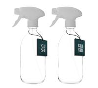 Kuishi Glass Spray Bottle - 500ml Pack of 2 Refillable Spray Bottle for Cleaning, Plants & Hair, with White Plastic Trigger, Clear BPA-Free Water Spray Bottle for Gardening & Essential Oils