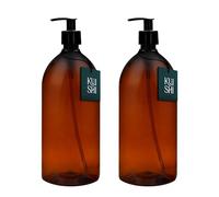 Kuishi Plastic Soap Dispenser with Black Plastic Pump - 1000ml Pack of 2 Refillable BPA-Free Hand Soap Dispenser for Kitchen & Bathroom, Amber