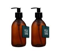 Kuishi Plastic Soap Dispenser with Black Plastic Pump - 250ml Pack of 2 Refillable BPA-Free Hand Soap Dispenser for Kitchen & Bathroom, Amber