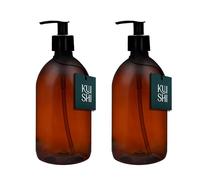 Kuishi Plastic Soap Dispenser with Black Plastic Pump - 500ml Pack of 2 Refillable BPA-Free Hand Soap Dispenser for Kitchen & Bathroom, Amber
