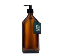 Kuishi Rectangle Glass Soap Dispenser with Black Plastic Pump - 500ml Refillable BPA-Free Hand Soap Dispenser for Kitchen & Bathroom, Amber
