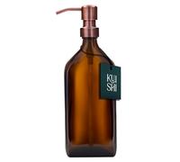 Kuishi Rectangle Glass Soap Dispenser with Bronze Stainless Steel Pump - 500ml Refillable BPA-Free Hand Soap Dispenser for Kitchen & Bathroom, Amber