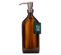 Kuishi Rectangle Glass Soap Dispenser with Gold Stainless Steel Pump - 500ml Refillable BPA-Free Hand Soap Dispenser for Kitchen & Bathroom, Amber