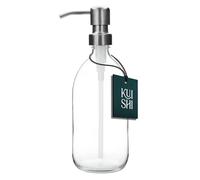 Kuishi Three Clear Glass Pump 500ml Bottle with Stainless Steel Golden Pump, Eco-Friendly Refillable Soap Dispenser, Stylish Bathroom Decoration