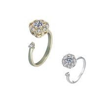 Kuisoe Rotating Ring - Handmade Designer Jewellery with Floral Motif, Four Prong Edging, Luxurious Moissanite Ring, Ideal as a Gift for Girlfriend & Family, One-Size, Metallic, No