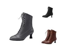 Kuisoe Victorian Style Women's Pointed Toe High Heel Boots - Lace Up Zip Ankle Booties for Party & Daily Wear, gray, 10 UK