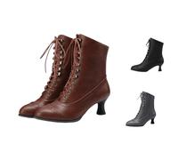 Kuisoe Victorian Style Women's Pointed Toe High Heel Boots - Lace Up Zip Ankle Booties for Party & Daily Wear, brown, 7 UK
