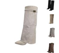 Kuisoe Women's over-the-knee boots shark boots - high shaft boots platform warm comfortable fashion everyday, White, 10 UK