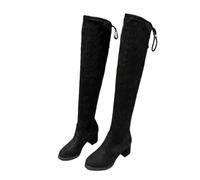 Kuisoe Women's Overknee Boots, High Boots with Light Lining, Thick Toe, 8 cm Inflatable Platform Heels, Comfortable Long Boots, black, 8.5 UK
