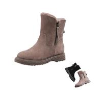 Kuisoe Women's Winter Boots with Genuine Leather + Fleece Lining - Warm & Fluffy Ideal for Walking and Travel, Comfortable Fit without restrictions, 3.5 cm Height Increase, khaki, 2/2.5 UK