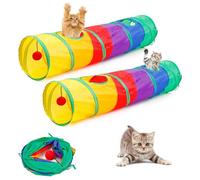 Kuivoo 2PS Cat Toys, Collapsible Rainbow Cat Play Tunnel with Play Ball for Indoor Cats,Interactive Tube Toy with 2 Holes,Best for Rabbit,Small Dog,Kitten,Hamster,Puppy or Other Small Pets