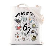 KUIYAI 6 7 Christian Tote Bag Bible Verses Scripture Study Gift Humor Religious Gift God Did It First Handbag For Believer, 67godts-us