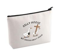 KUIYAI Christian Silly Goose Makeup Bag Faith Religious Bible Confirmation Geese Gift Silly Goose But Serious About Jesus Cosmetic Bag, GooseJesusMup-US, Make Up Bag