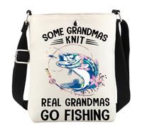 KUIYAI Floral Fish Merchandise Real Grandmas Fish Messenger Bag Cool Gramma Crossbody Bag(grandma go fishing)