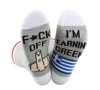 KUIYAI Funny Greece Socks Profanity Gift Greek To English Gift Fuck Off I'm Learning Greek