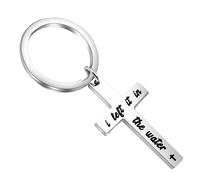 KUIYAI I Left it in The Water Keychain Bless Cross Keychain Baptism Gift Religious Jewelry Christian Cross Gift, Left It Water Ks, S