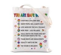 KUIYAI LGBTQ Friendly Tote Bag LGBTQ Love Pride Month Gift Protect Queer Inclusive Rainbow Gift You Are Safe With Me Canvas Bag(SafeWithMeTS-US)