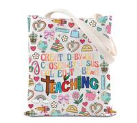 KUIYAI Teacher Day Tote Bag Christian Teacher Canvas Bag Jesus Religious Bible Verse Faith Lover Gift Teaching Life Handbag, Createdbygodts-us