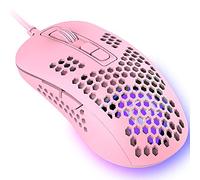 KUIYN 383 Ultralight Wired Gaming Mouse, Lightweight Honeycomb Shell, 4 RGB Breathing Backlit Mice, 4 Adjustable DPI, USB Optical Mice, Kids and Teen Girl Birthday Gifts, for Mac/Air/HP/Acer (Pink)