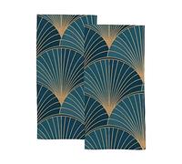 Kuizee Microfiber Hand Towel Face Towels Set of 2 Golden Elements Blue Art Deco Style Quick-Dry Highly Absorbent Ultra Soft Bathroom Kitchen 30X15 Inch