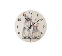 Kuizee Wall Clock Cute Furry Rabbit Watercolor Bunny Uncovered Wooden Mute Decoration Home Office Bedroom 12Inch