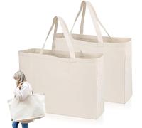 KUIZHEN Cotton Bag, 2 PCS Bags Tote Reusable Large Canvas Bag with Handle Natural Cotton Tote Bags Blank Cottonbag for Shopping and Travelling 45 x 35 cm
