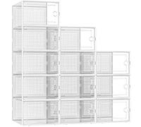 Kuject X-Large Shoe Boxes, Fit UK Size 12, Clear Stackable Shoes Storage Organiser, Plastic Sneakers Containers, Substitute for Shoe Rack, Space Saving for Entryway, Closet, 12-Pack, White