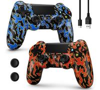 Kujian Wireless Controller for PS4, 2 Pack Controllers for PS4 with Double Vibration/6-Axis Sensor/Touch Pad/Headphone Jack, Ergonomic Non-Slip Grip Compatible with PS 4/Slim/Pro (Red & Blue)