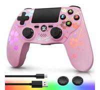 Kujian Wireless Controller for PS4 with RGB LED Modes, Gaming Remote for PS4 with1000mAh Battery/Dual Shock/6-Axis Gyro/3.5mm Audio Jack/Speaker, Gaming Controller for Playstation 4/PS3 (Pink)