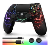 Kujian Wireless Controller for PS4 with RGB LED Modes, Gaming Remote with 1000mAh Battery/Dual Shock/6-Axis Gyro/3.5mm Audio Jack/Speaker, Gaming Controller for Playstation 4/PS3(Black)