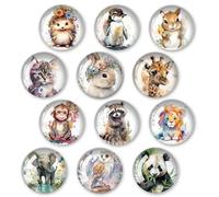 Kujinova 3D Glass Fridge Magnets, 12 Pieces Round Decorative Magnets 30 mm, Animal Pattern Design for Refrigerators, Offices, Homes, Whiteboards