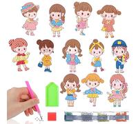 Kujinova Diamond Art for Kids, Diamond Painting Stickers 12 PCS, Diamond Painting Kits for, Diamond Art, for Kids 4-12 Ages and Adult Beginners, for Children's Day, and Birthday(Gentle Girl)