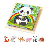 Kujinova Wooden Cube Puzzle, 6 In 1 Animal Puzzle 3D Cube Block Toys, Blocks 12, 2 x 12, 2 CM, Wooden Puzzles for 3+ Year Old, Environmentally for Girl Boy Birthday Gift Toy (E)