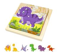 Kujinova Wooden Cube Puzzle, 6 In 1 Animal Puzzle 3D Cube Block Toys, Blocks 12, 2 x 12, 2 CM, Wooden Puzzles for 3+ Year Old, Environmentally for Girl Boy Birthday Gift Toy (D)