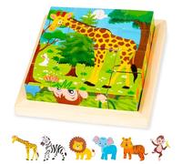 Kujinova Wooden Jigsaw Puzzle for Kids - 6 in 1 Animal 3D Cube Block, Toddler Game, Baby Montessori Preschool Educational Learning Toy, Children Handmade Gift