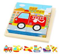 Kujinova Wooden Jigsaw Puzzles for Toddlers, 6 In 1 Traffic Puzzle 3D Wooden Cube Block Toys, Montessori Educational Toys for Kids 2 3 4 5 6 Years Old Toys for Kids Christmas Halloween Birthday Gifts