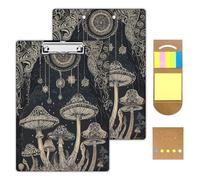 KUJKBFWJ Acrylic Clipboards with Sticky Note, A4 Letter Size Durable Cute Clip Board 9x12.5, for Students, Nursing, School and Office, with Low Profile Clip & Hanging Loop, Mushroom Line Drawing