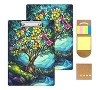 KUJKBFWJ Acrylic Clipboards with Sticky Note, A4 Letter Size Durable Cute Clip Board 9x12.5, for Students, Nursing, School and Office, with Low Profile Clip & Hanging Loop, Large Tree of Life