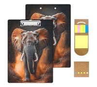 KUJKBFWJ Acrylic Clipboards with Sticky Note, A4 Letter Size Durable Cute Clip Board 9x12.5, for Students, Nursing, School and Office, with Low Profile Clip & Hanging Loop, Majestic Elephant