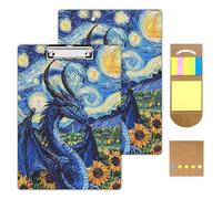 KUJKBFWJ Acrylic Clipboards with Sticky Note, A4 Letter Size Durable Cute Clip Board 9x12.5, for Students, Nursing, with Low Profile Clip & Hanging Loop, Dragon in The Style of Van Goghs