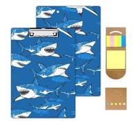 KUJKBFWJ Acrylic Clipboards with Sticky Note, A4 Letter Size Durable Cute Clip Board 9x12.5, for Students, Nursing, School and Office, with Low Profile Clip & Hanging Loop, Sharks